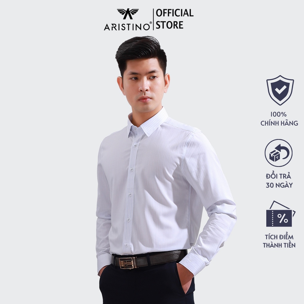 Áo sơ mi dài tay ARISTINO họa tiết trắng kẻ dọc tinh tế tạo sự sang trọng, cuốn hút - ALS15008