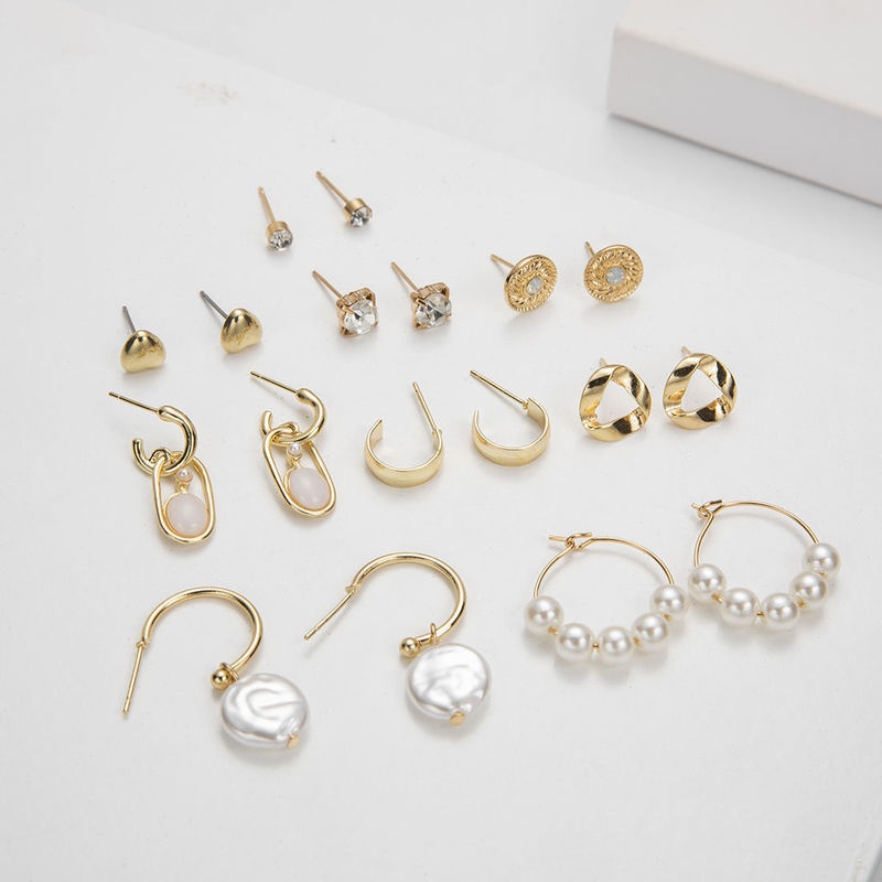 Set 6 Khuyên Tai Đính Đá Pha Lê Phong Cách Hàn Quốc Thanh Lịch Cho Nữ