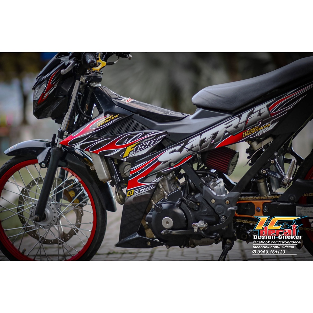 Tem Decal Rời Dán Xe Satria Fi - Raider Fi Mẫu Lửa Đỏ Đen Trắng Chữ Satria F150 Mẫu Mới Cực Chất, Hàng 3 Lớp Chất Lượng