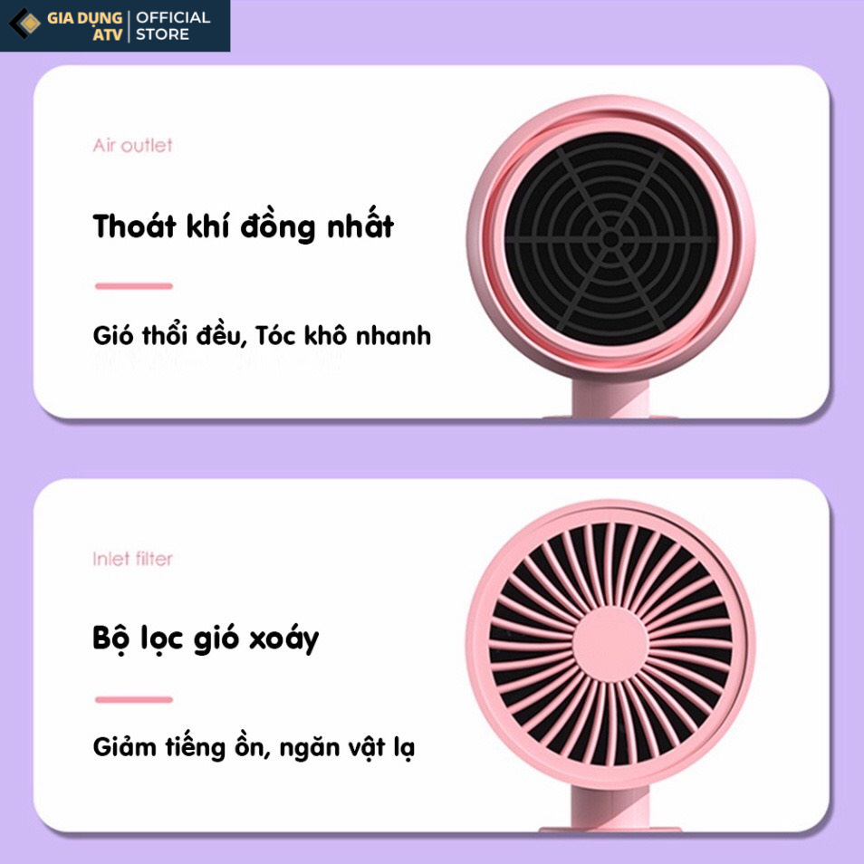 Máy sấy tóc mini công suất lớn tạo kiểu tóc chuyên nghiệp có ánh sáng xanh dưỡng tóc mượt tay cầm gấp gọn Pink Wish