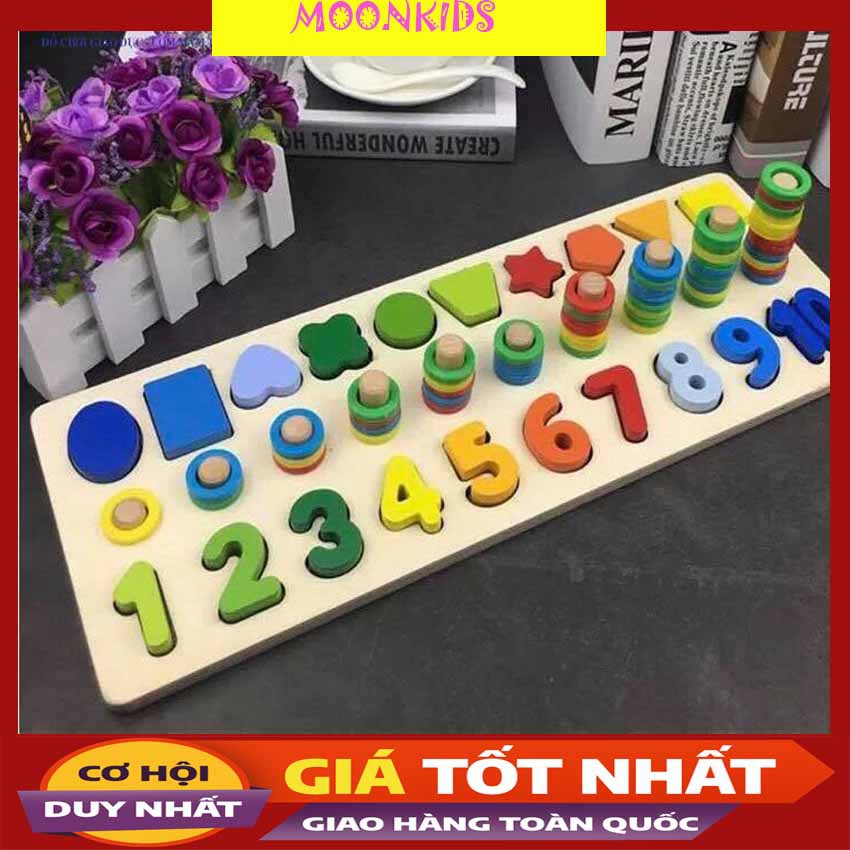 Bộ đồ chơi Bảng chữ số,đếm số lượng và hình khối theo phương pháp Montessori