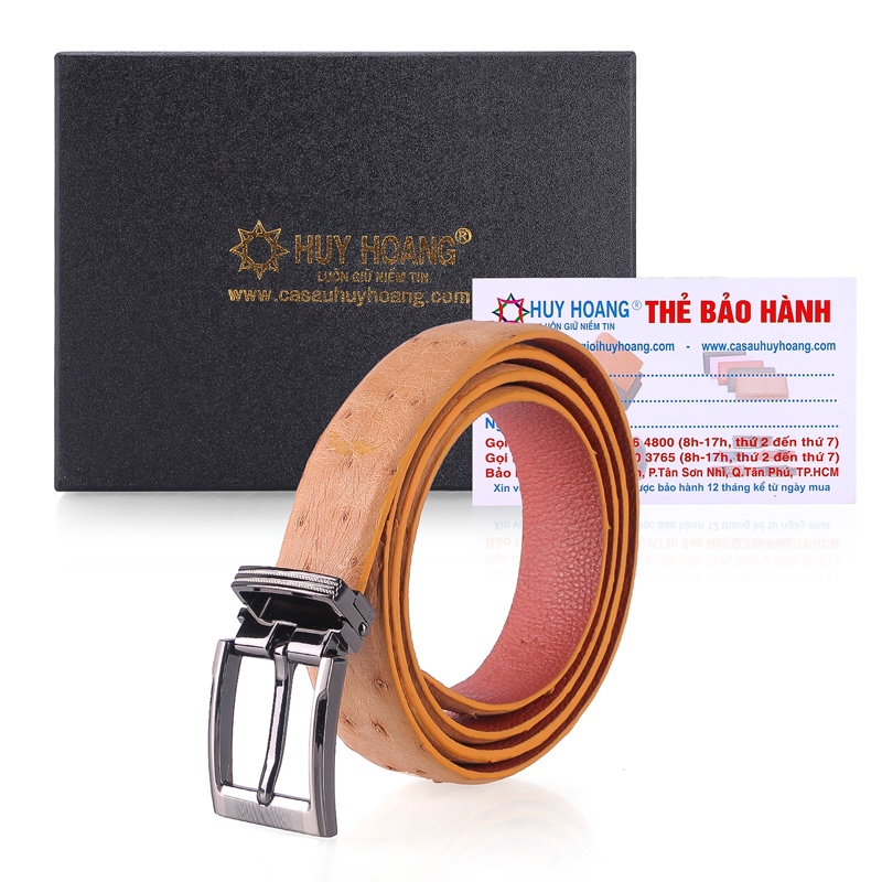 Thắt lưng nữ da đà điểu Huy Hoàng da hột màu vàng bò HP5423