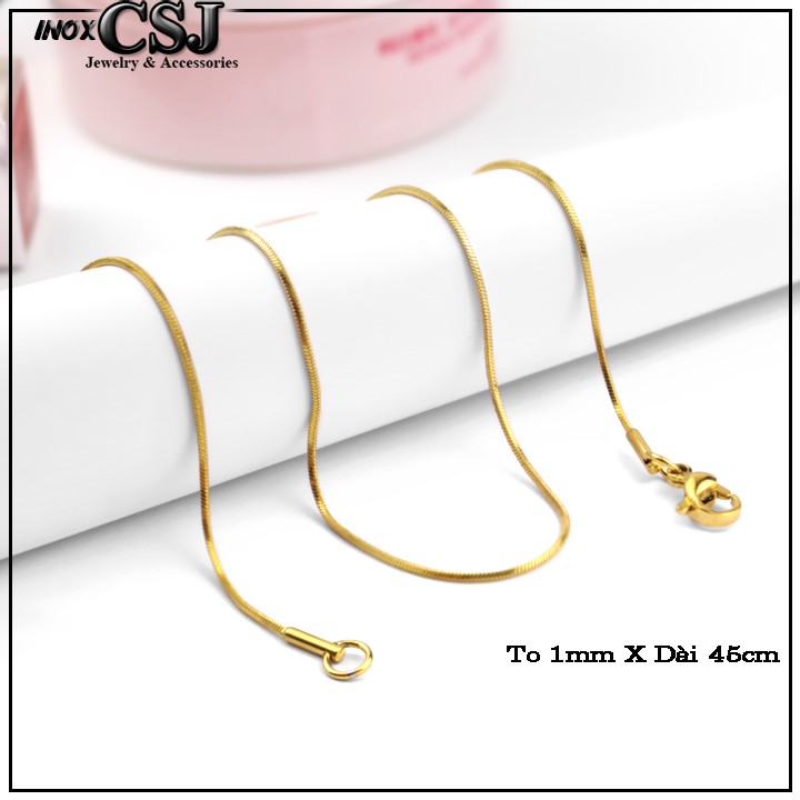 DÂY CHUYỀN, VÒNG CỔ INOX KIỂU MÌ 1MM MẠ VÀNG D047 - khóa vip - chuẩn thời trang