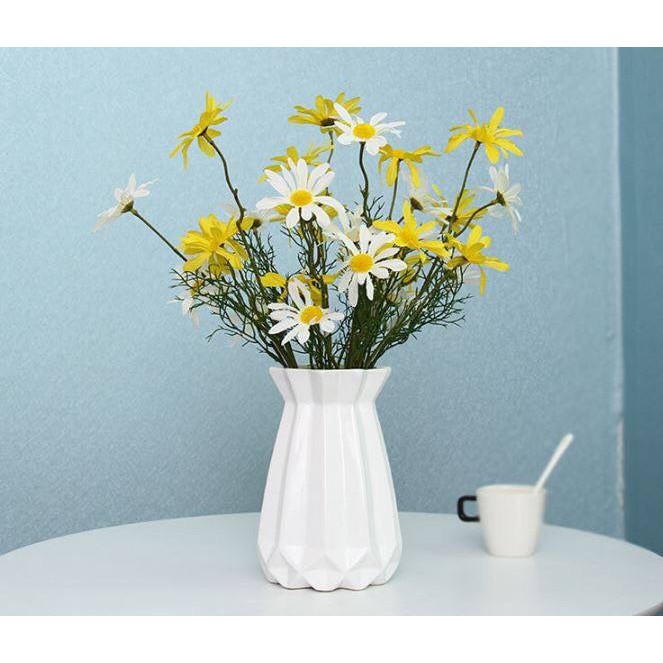 Bình hoa, Lọ cắm hoa gốm sứ cao 15cm thiết kế đơn vân đơn giản trang trí cafe , bàn làm việc