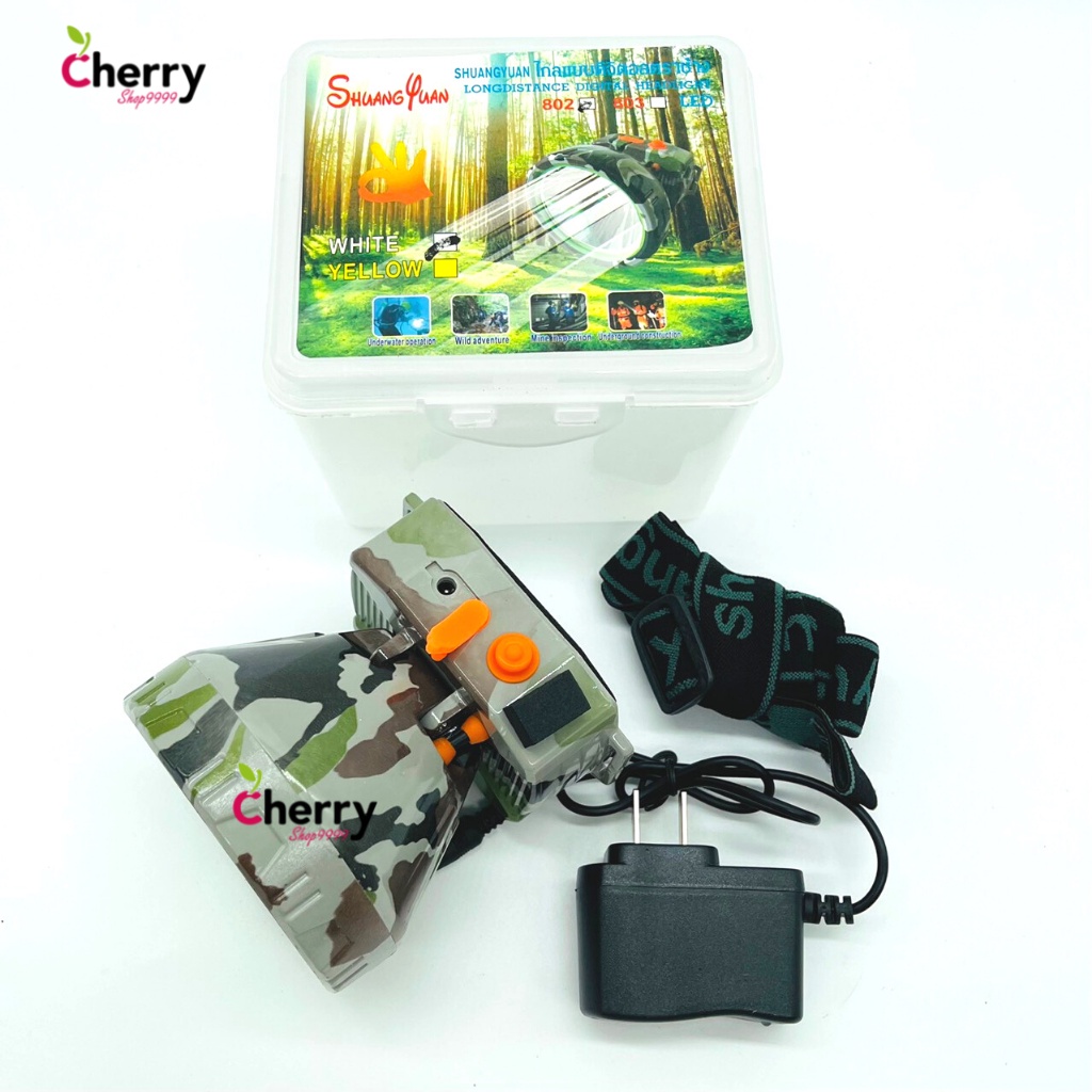 Đèn Pin Đội Đầu 802 ánh sáng mạnh chống nước  Ánh sáng vàng hoặc Ánh sáng trắng Màu ràn ri