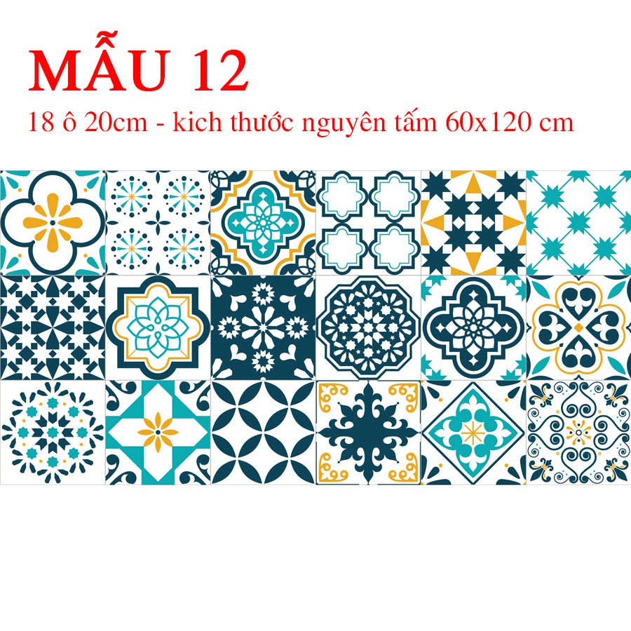 Set 18 ô 20x20cm Decal gạch bông dán bếp - mua 3 set tặng 1 set