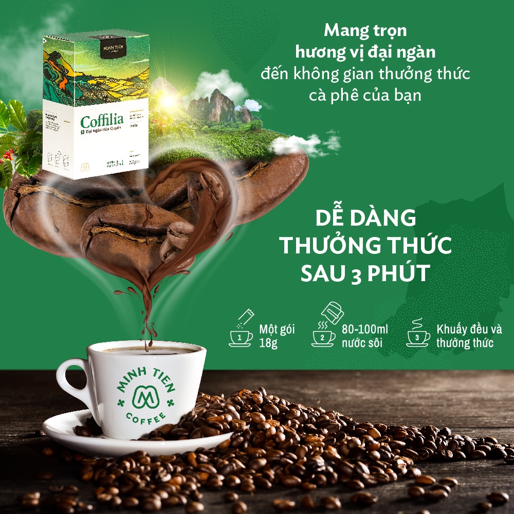 Cà phê hòa tan Coffilia vị đậm 12 gói và cà phê rang xay Coffilia Bừng sắc hương trái 250g