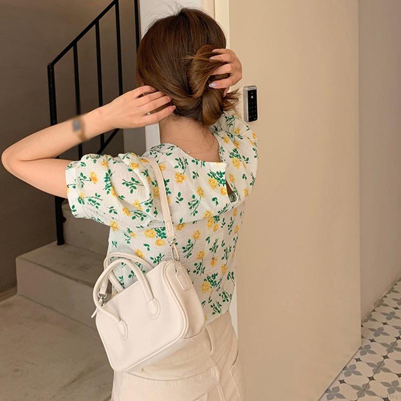 Áo Sơ Mi Hoa Tay Phồng Cổ Tròn Trong Suốt Phong Cách Hàn Quốc Thời Trang Mùa Hè Cho Nữ