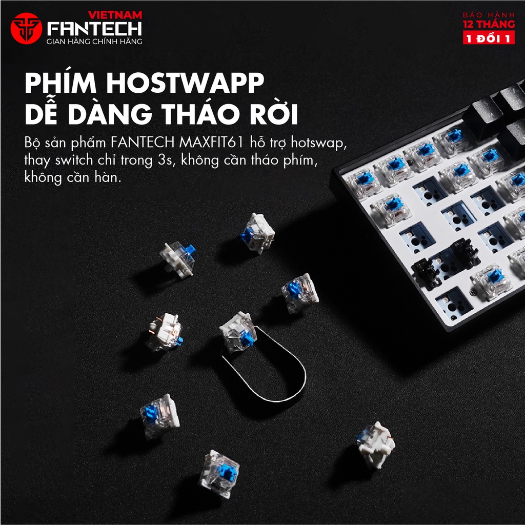 Bàn Phím Cơ Gaming Có Dây FANTECH MK857 MAXFIT61 Hỗ Trợ Hotswap Led RGB Size 60% - Hàng Phân Phối Chính Hãng