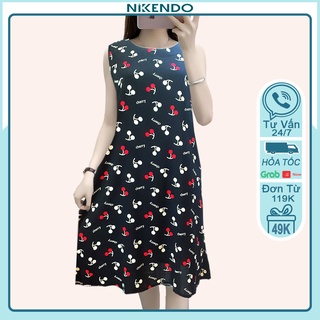 Xả Hàng Đầm Suông Nữ Sát nách nhiều họa tiết, đầm chữ A dài đến gối vải Lanh mát lạnh