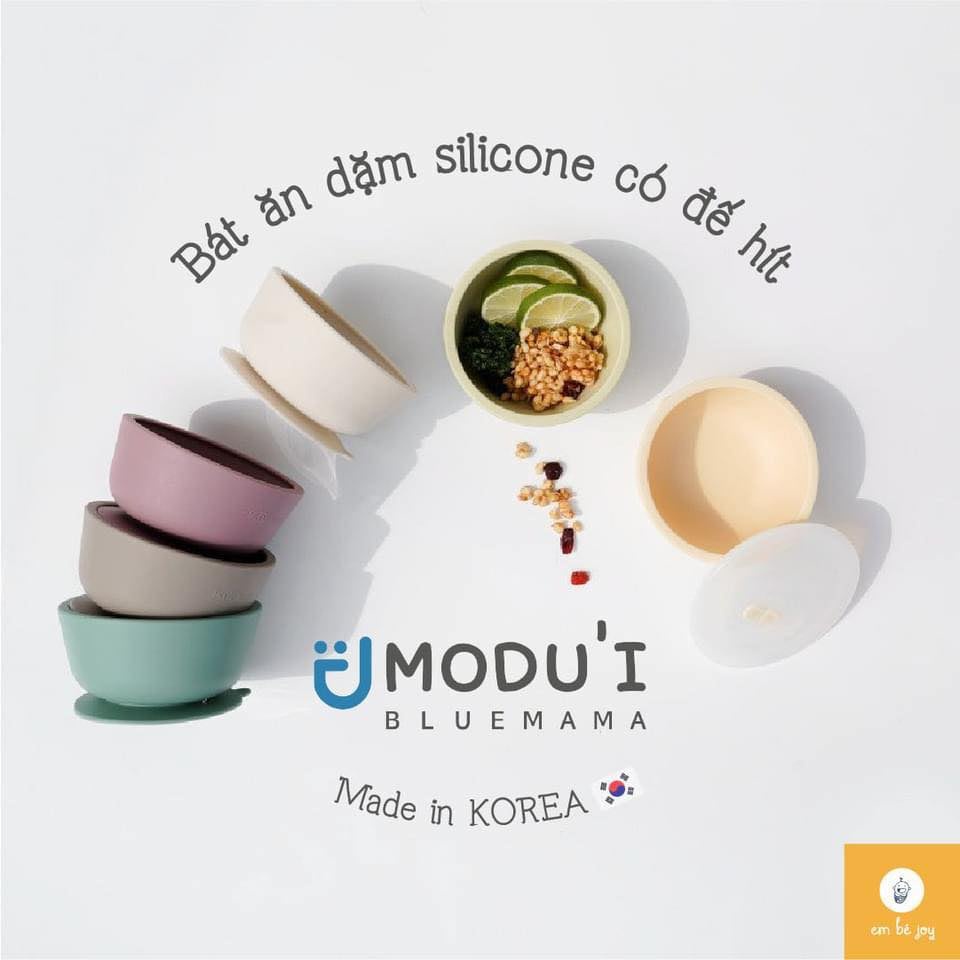 Bát ăn silicon hít sàn cho bé chính hãng Bluemama Silicone Food Bowl| chống lật đổ có nắp - Bát ăn dặm cho bé chính hãng