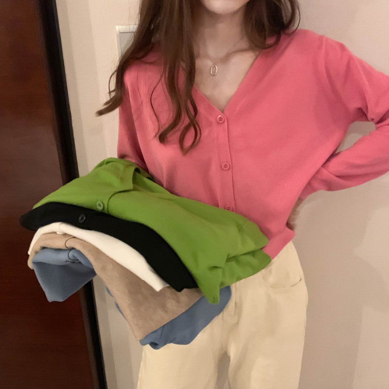 Áo Khoác Cardigan len tay dài cổ tim hàn quốc siêu xinh thời trang