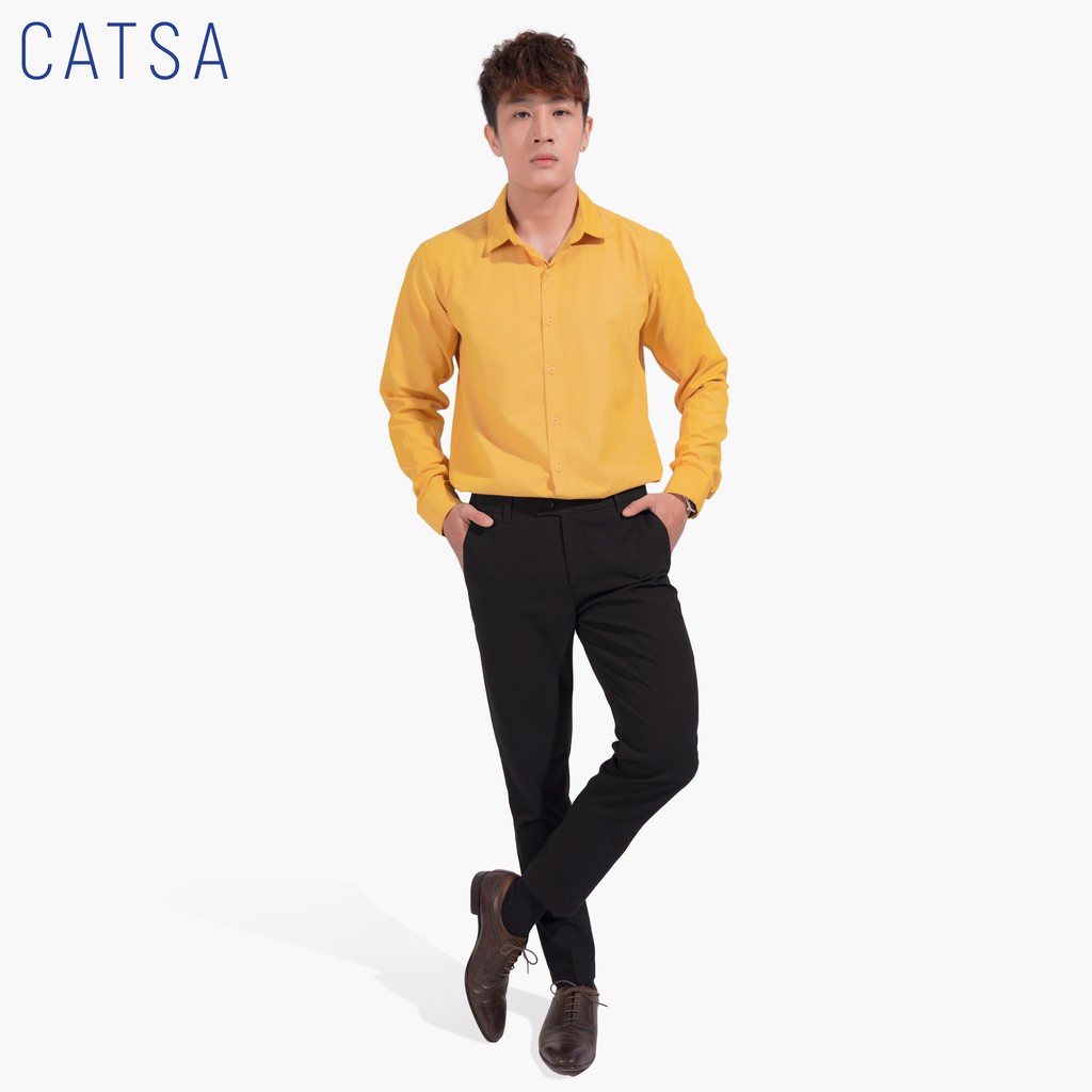 CATSA Áo sơ tay dài màu vàng chất vải cotton mềm mại, thoáng mát,thấm hút mồ hôi ASC278