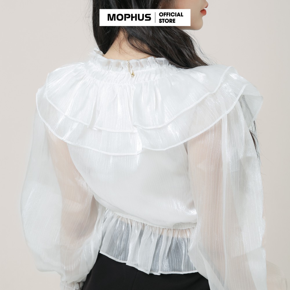 Áo sơ mi trắng nữ kiểu tay bồng bèo công chúa, áo kiểu nữ tay bèo dự tiệc Mophus - MA011