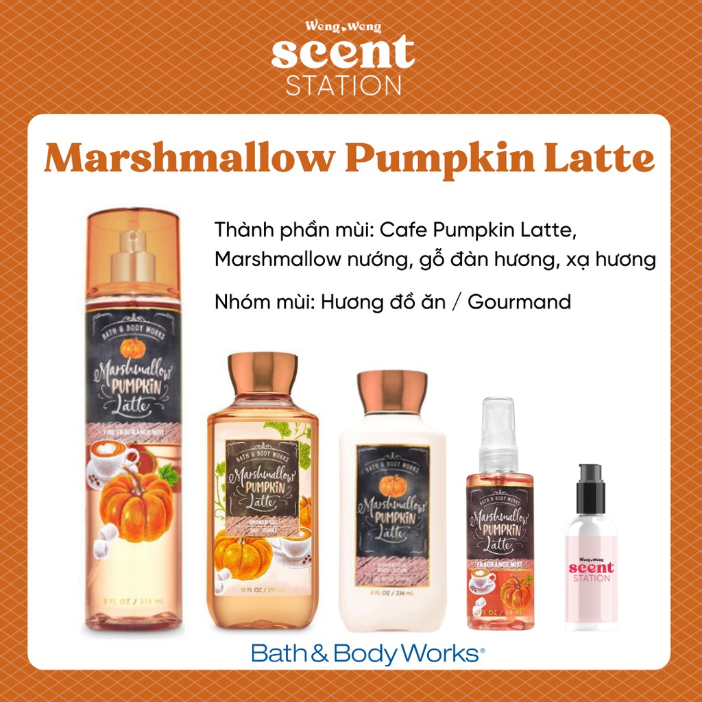 Bộ Sản Phẩm Chăm Sóc Cơ Thể Toàn Diện BBW mùi Marshmallow Pumpkin Latte
