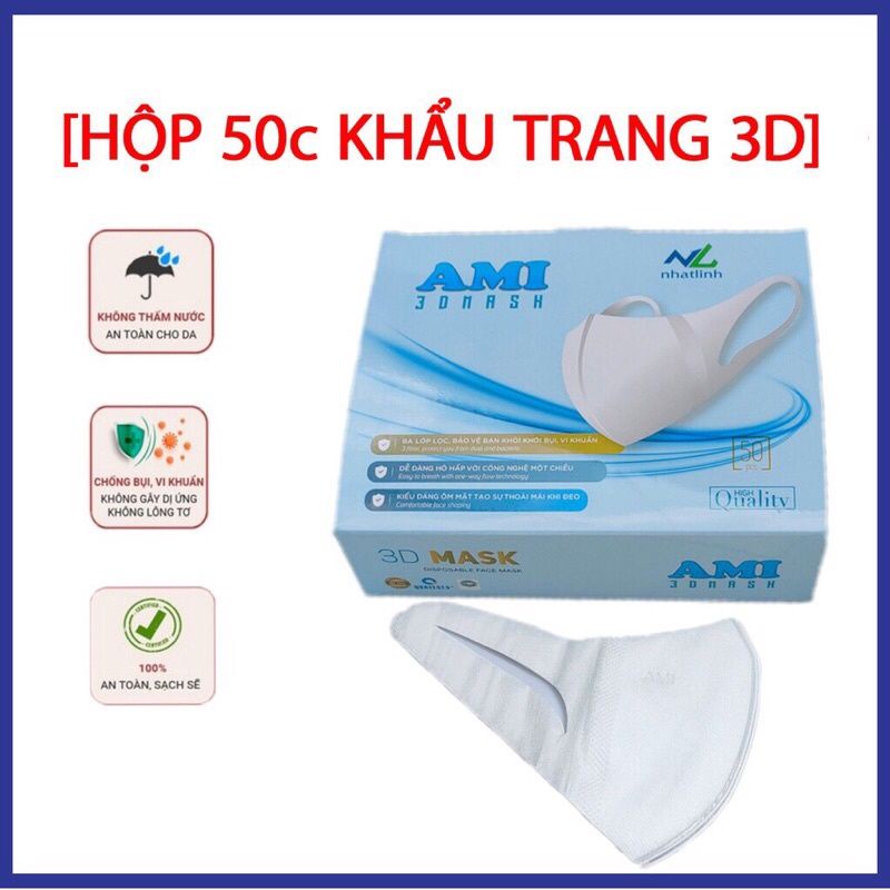 Khẩu trang AMI 3D Mask AMI 3 lớp công nghệ Nhật Bản hộp 50 chiếc mầu TRẮNG