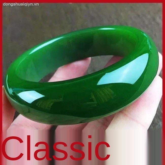 Vòng Tay Ngọc Bích Dày Bản Rộng Màu Xanh Lá