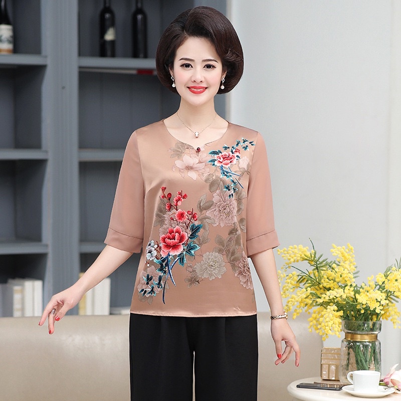 Áo lụa trung niên nữ nhẹ thoáng mát quà tặng ý nghĩa cho mẹ