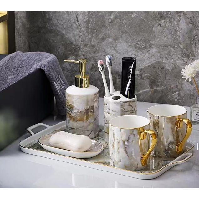 kệ đựng kem đánh răng. hũ đựng dầu gội. phụ kiện nhà tắm cao cấp. đồ dùng nhà tăm. phụ kiện nhà tắm gốm sứ.hoangdecor