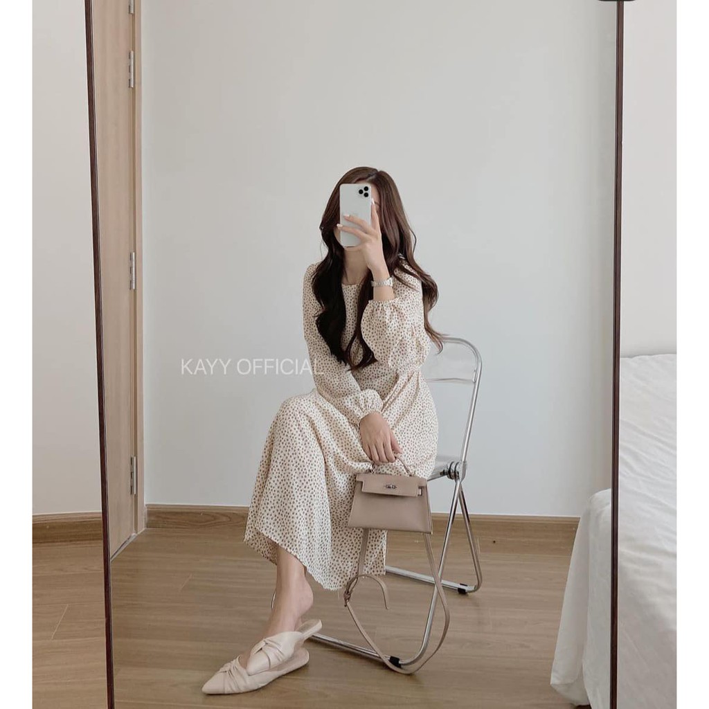 Váy trễ vai Ulzzang, váy cổ vuông kẻ tay bồng tiểu thư | BigBuy360 - bigbuy360.vn