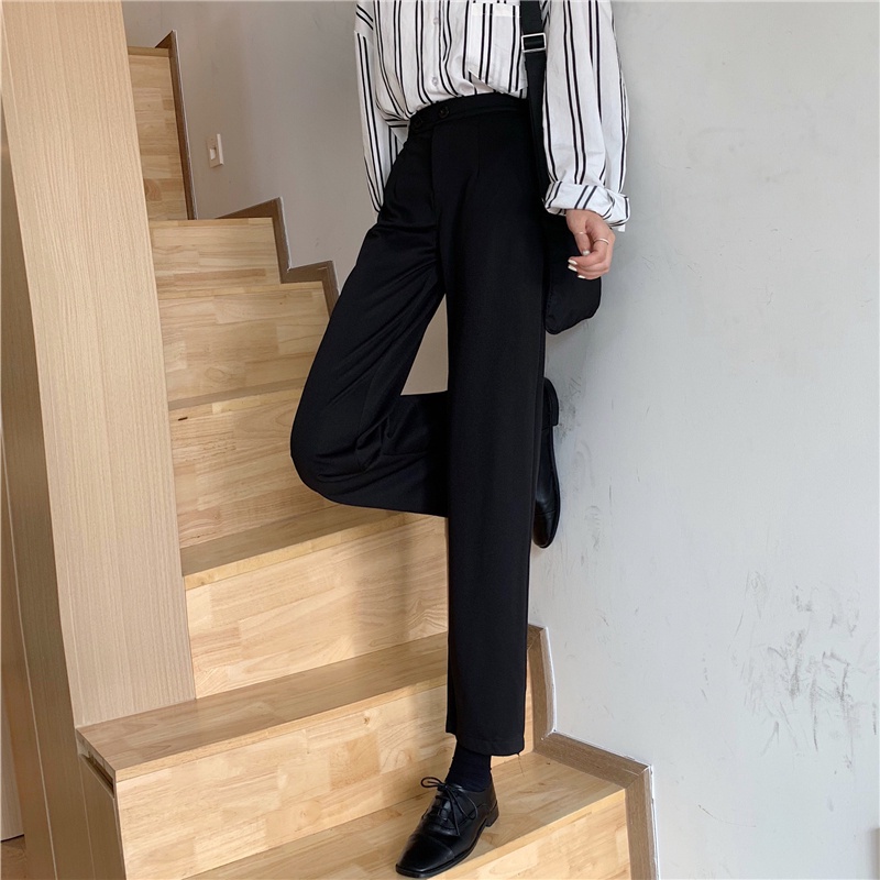 Quần dài lưng cao màu trơn thiết kế mới thời trang theo phong cách hàn quốc