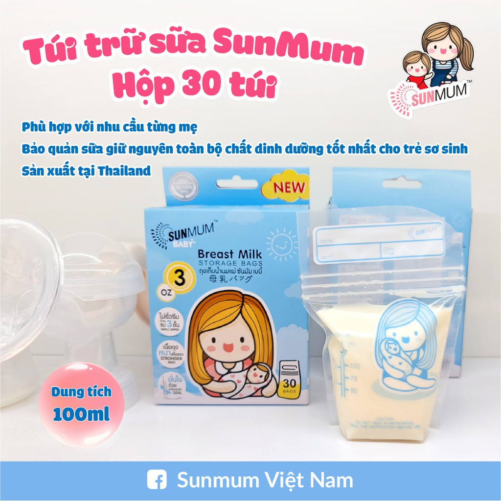 [CÓ VIDEO THẬT-TEM CHÍNH HÃNG]Túi Trữ Sữa Sunmum Thái Lan Chính Hãng, An Toàn,100ml và 250ml, 20 túi,30 túi,50 túi