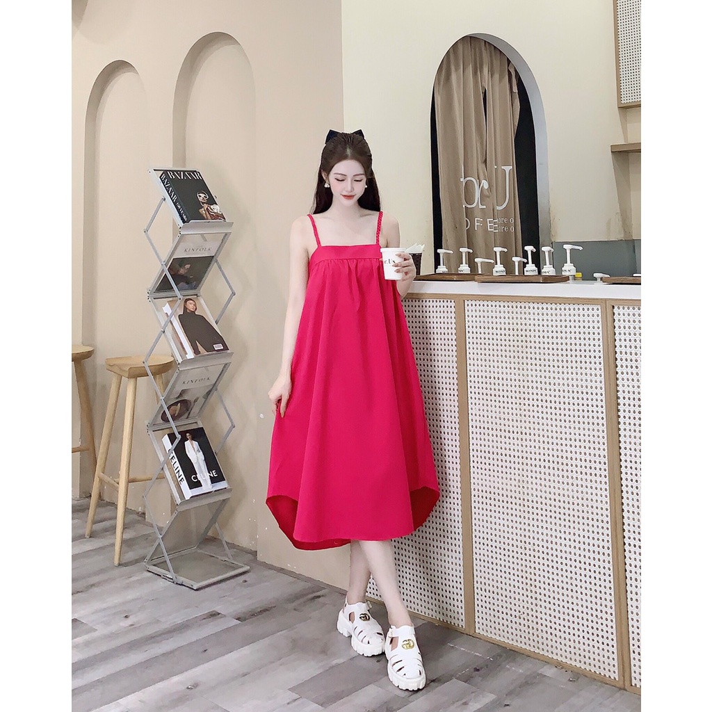 Váy Bầu 2 dây chất thô dáng xòe - Đầm maxi đi biển kiểu dáng cực xinh V339