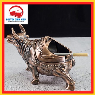 Gạt tàn hình trâu vàng💖FREESHIP💖Gạt tàn thuốc có nắp hình con trâu đứng bằng đồng