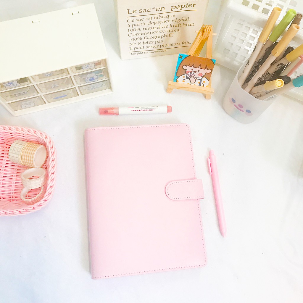 BÌA SỔ DA SỔ CÒNG SIZE A5 6 CÒNG MÀU PASTEL LÀM PLANNER KHOÁ NAM CHÂM BULLET JOURNAL TAKE NOTE SIÊU ĐỈNH