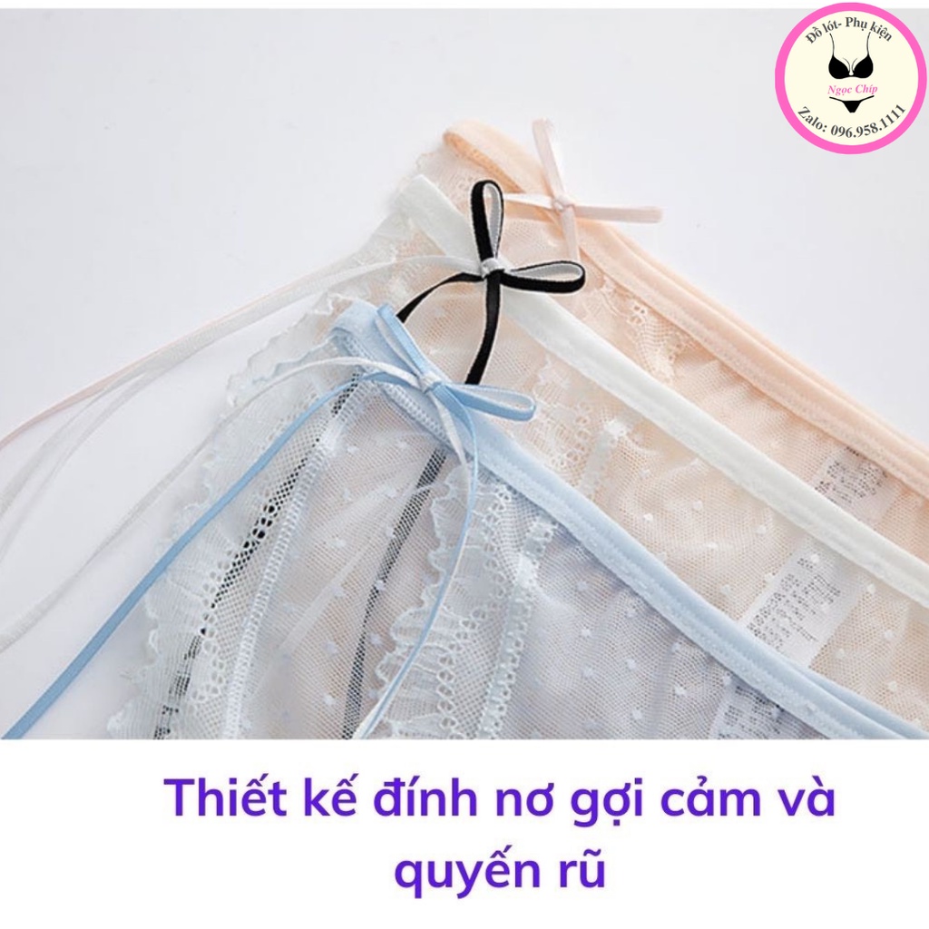 Quần lót nữ ren lưới cao cấp, quần lót xuyên thấu đính nơ 2 bên gợi cảm NĐ13