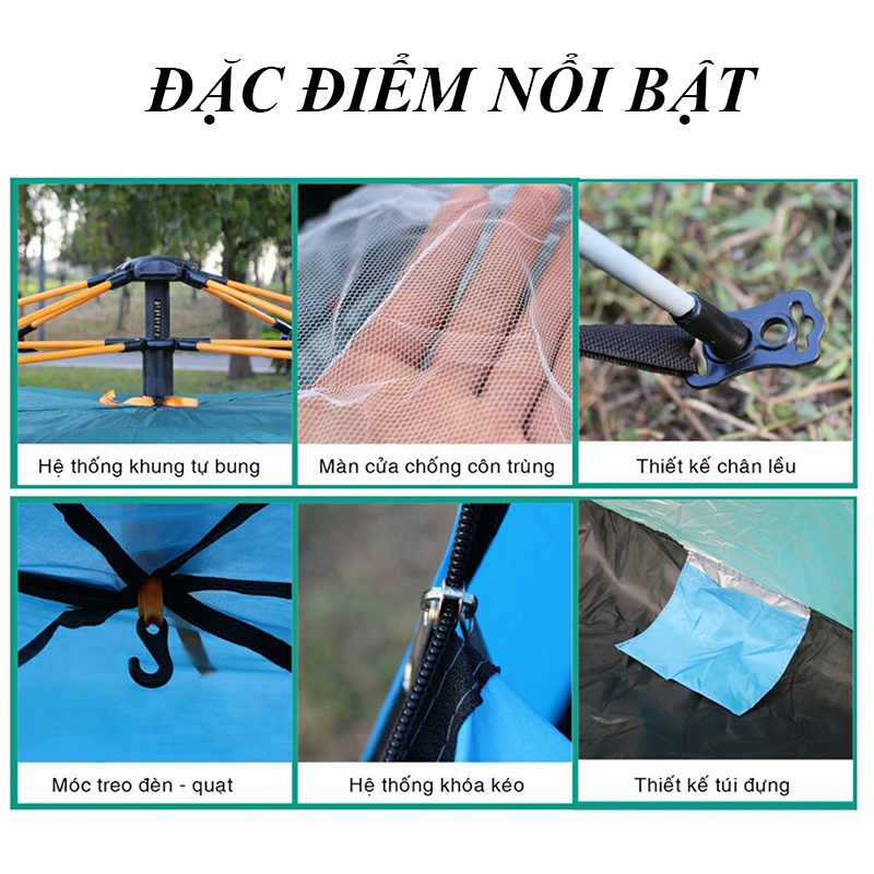 Lều cắm trại phượt du lịch 2-5 người cao cấp cửa 2 lớp chống thấm nước, chống muỗi, dễ dàng gấp gọn tiện lợi