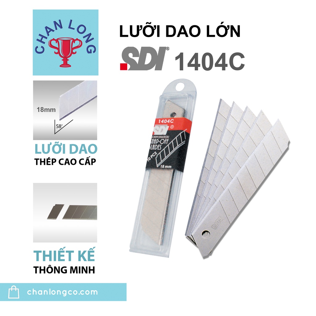 Lưỡi dao 18mm siêu bén, bẻ được, 1404c, hàng chính hãng SDI có tem chống giả bộ công an, kích thước 18mmx100mm