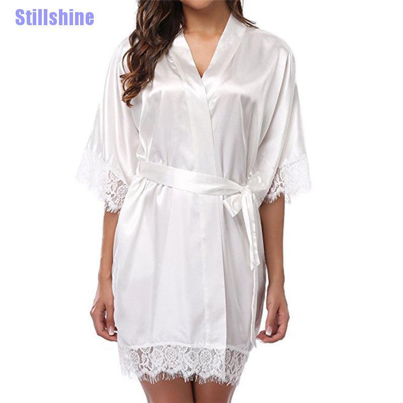 Áo choàng ngủ Kimono bằng lụa satin dáng dài phối ren quyến rũ cho nữ ! | BigBuy360 - bigbuy360.vn