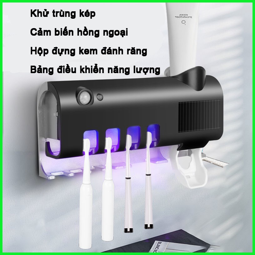 PVN31160 Giá treo bàn chải kết hợp bộ nhả kem tiện dụng, đèn cảm ứng, tia UV khử khuẩn tự động T2 .