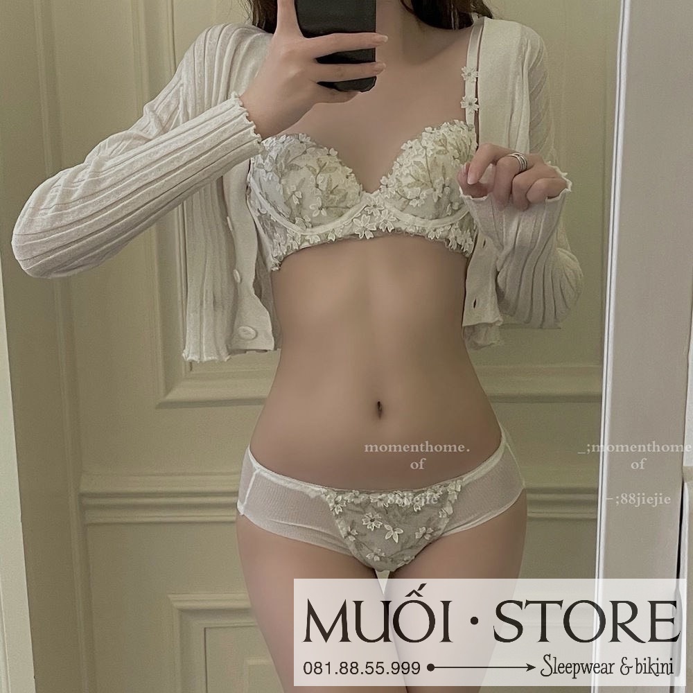 Bộ Đồ Lót, Áo Ngực Ren Sexy Hoa Trà có gọng mút đẩy ngực hàng Quảng Châu   MUỐI SLEEPWEAR B04 - Hàng có sẵn( video)