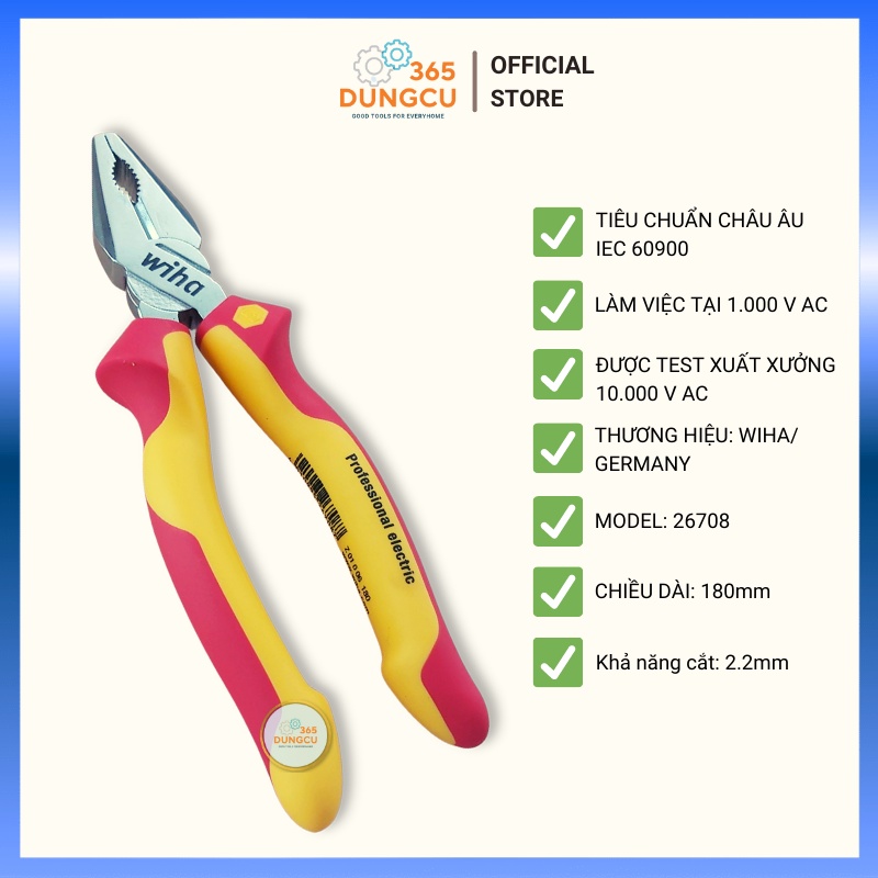 Kìm đa năng cách điện 1000v Wiha 26708 Germany 180mm - Hàng chính hãng