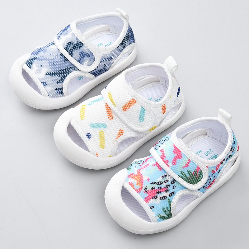 Giày Sandal Lưới Phối Đế Cao Su Mềm Chống Trượt Thời Trang Cho Bé 0-3 Tuổi