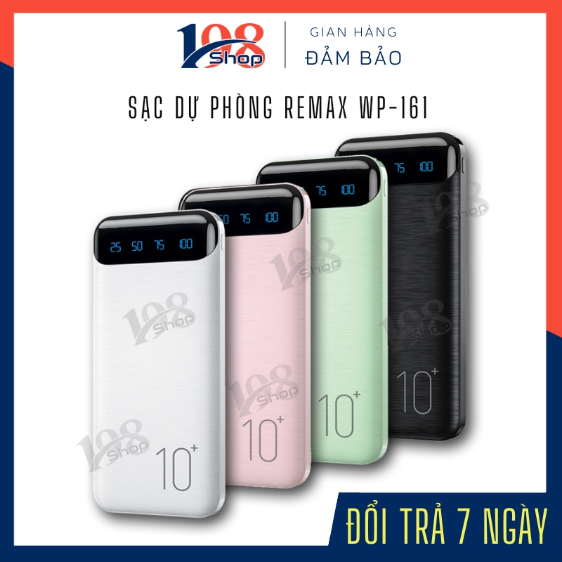 Sạc Dự Phòng Remax WP 161 10000mAh, mỏng gọn, sạc nhanh 2 thiết bị cùng lúc nhiều màu.