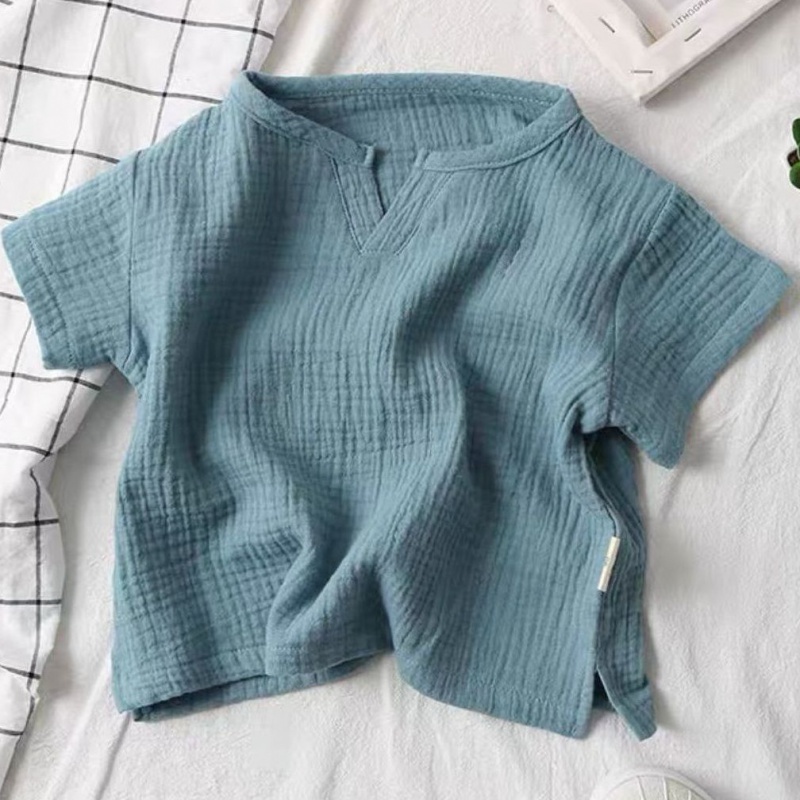 Áo thun MNGRL vải linen mềm mát màu trơn tay ngắn thoáng khí phong cách Hàn Quốc thời trang mùa hè cho trẻ em