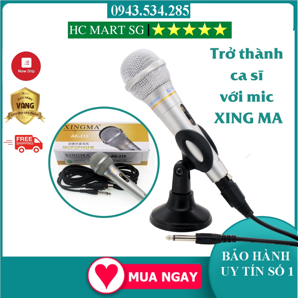Mic, Micro Karaoke XINGMA AK-319 dây cáp dài, đầu micro có bông lọc chống hơi ẩm và lưới thép bảo vệ - SALE XẢ ĐÓN TẾT