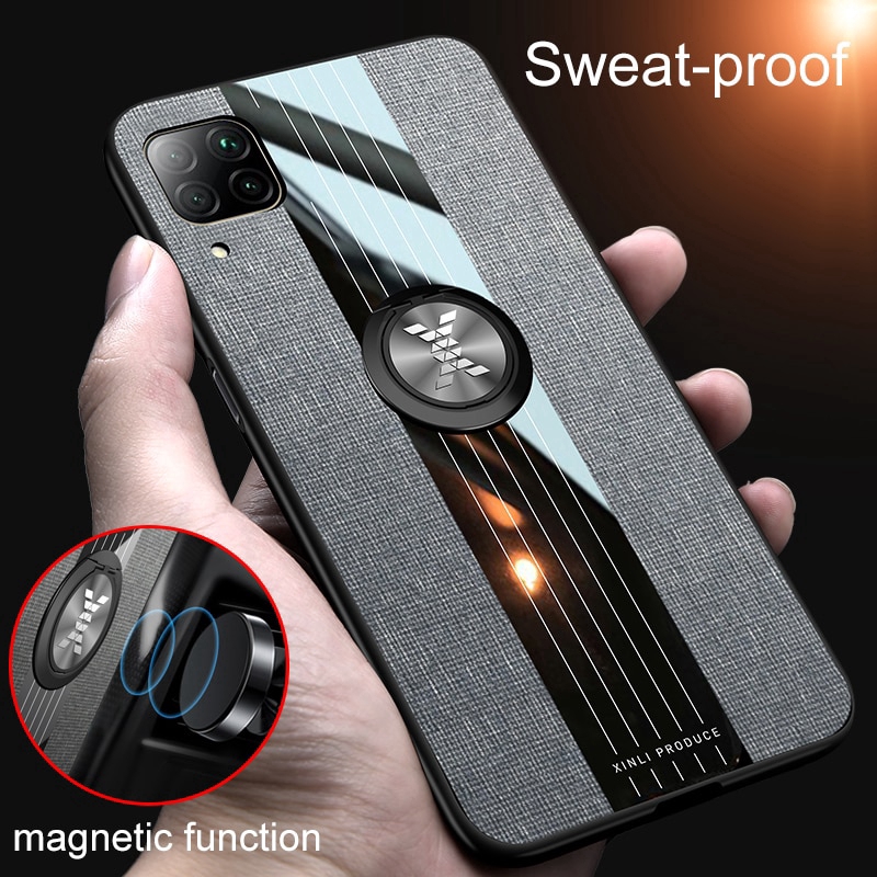 Ốp điện thoại cứng viền dẻo phối vải kèm giá đỡ nhẫn sang trọng cho HUAWEI NOVA 7I