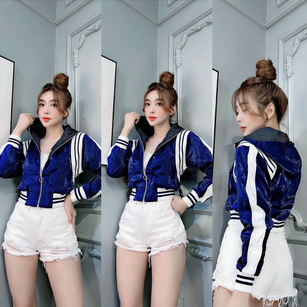 Áo Khoác Thời Trang Nữ Chất Liệu Phi Xà Cừ Y HÌNH Mẫu Áo Có Nón Đi Nắng Mưa Tiện Lợi Hàng QC Form Lửng Croptop Siêu Sang