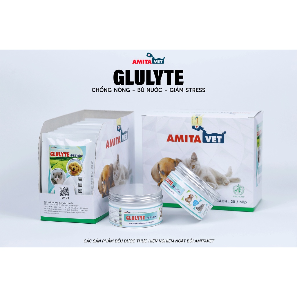 Giải nhiệt cho chó mèo GLULYTE Plus 150g AMITAVET giúp chăm sóc thú cưng chống nóng giảm stress tăng dề kháng bù nước