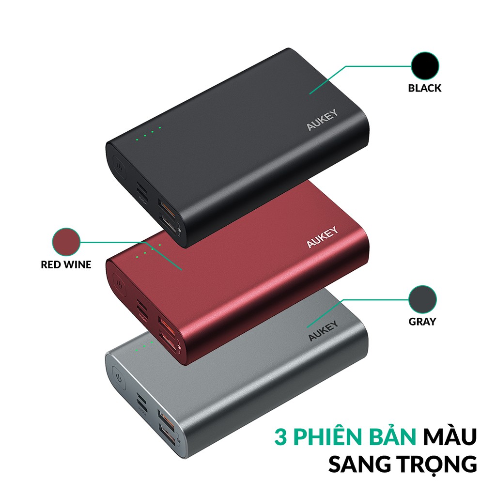 Pin Sạc Dự Phòng 10000mAh Aukey PB-XD12 Sạc Nhanh QC 3.0 &amp; Type C Power Delivery 18W