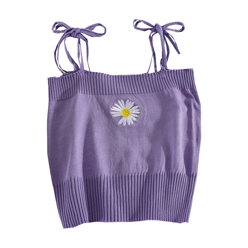 [Mã FASHIONT4WA2 giảm 10K đơn 50K] Áo hai dây nữ dệt kim thêu hoa cúc 9 màu phong cách Hàn Quốc | BigBuy360 - bigbuy360.vn