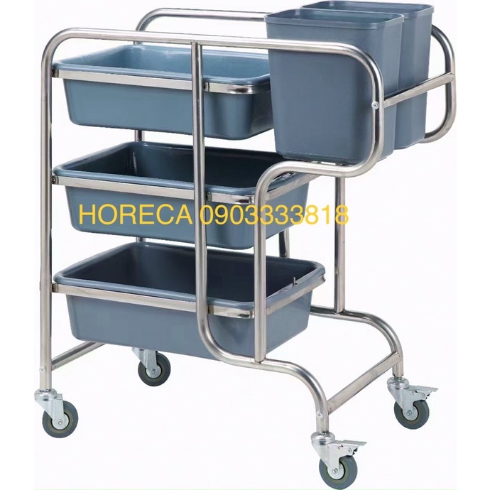 xe đẩy dọn thức ăn thừa, chén bát đũa bẩn
