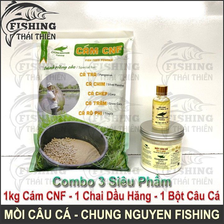 Combo 3 Siêu Phẩm 1kg Cám CNF, 1 Chai Dầu Hăng, 1 Hũ Bột Ngũ Vị Hương Chuyên Dùng Câu Cá Tra, Chép, Rô Phi Chung Nguyen