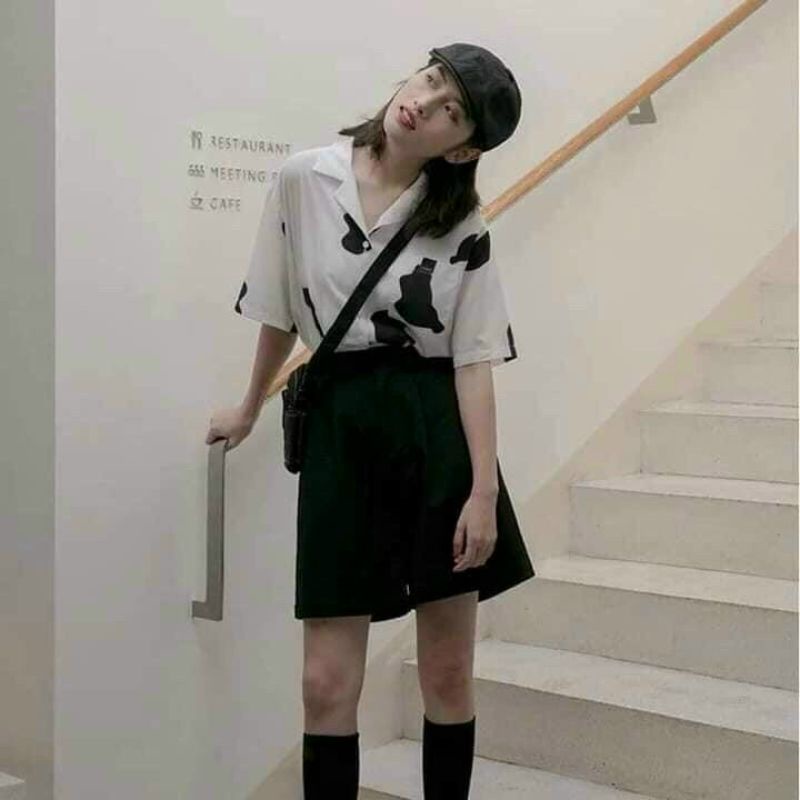Sơ mi bò sữa tay ngắn phong cách xinh xắn