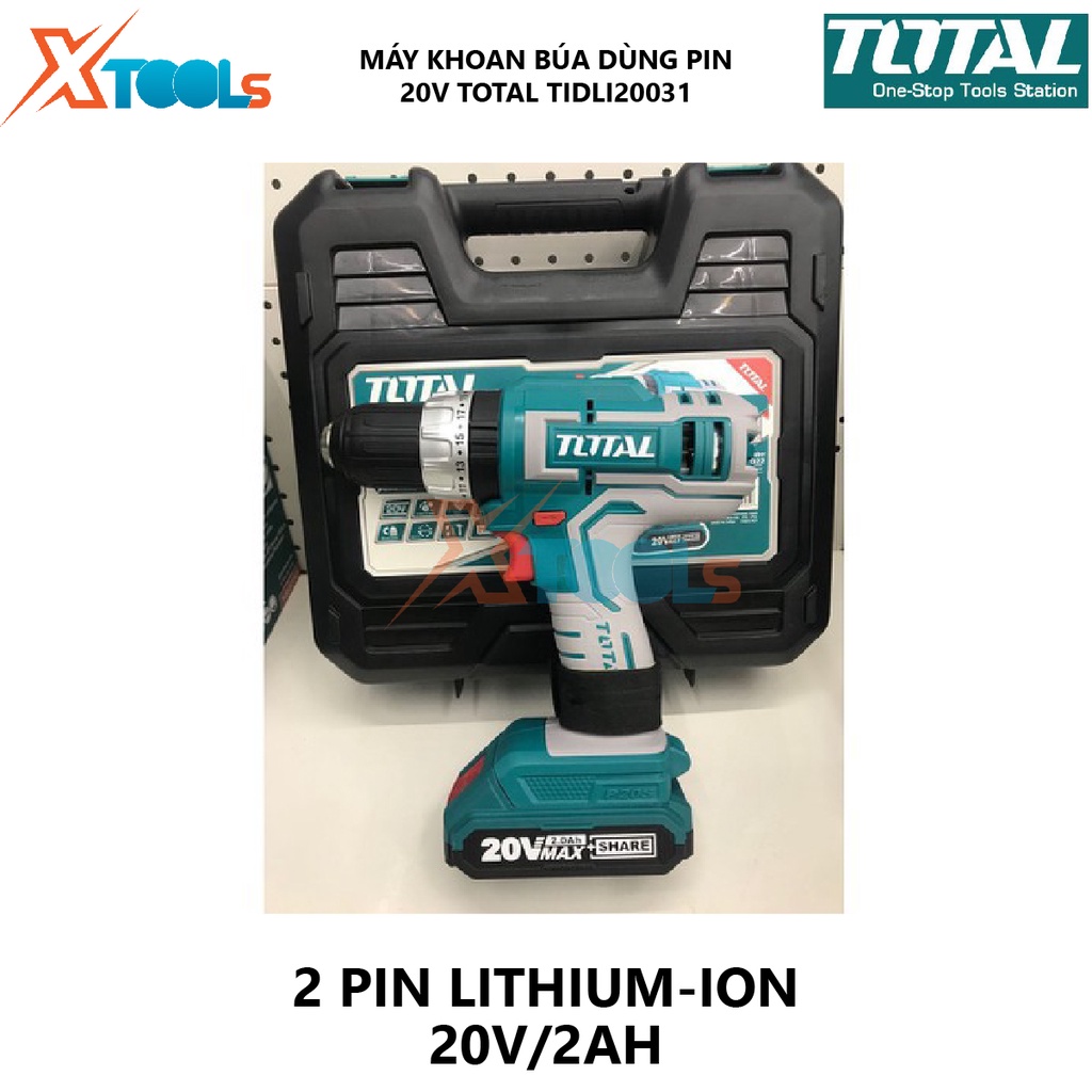 Máy khoan bê tông dùng pin 20V TOTAL TIDLI20031 hai tốc độ 450-1900v/p tốc độ đập 22500bmp, khả năng khoan 2.0-13mm, nhô
