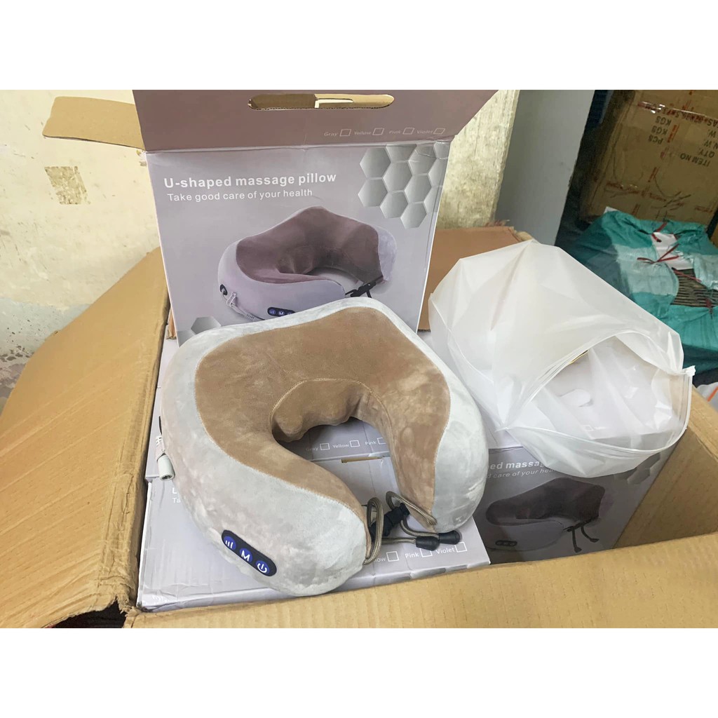 Gối Massager Cổ chữ U Thông Minh Cao Cấp Máy Massage  VaiGáy Trị Liệu Gối Massager Cổ Bông